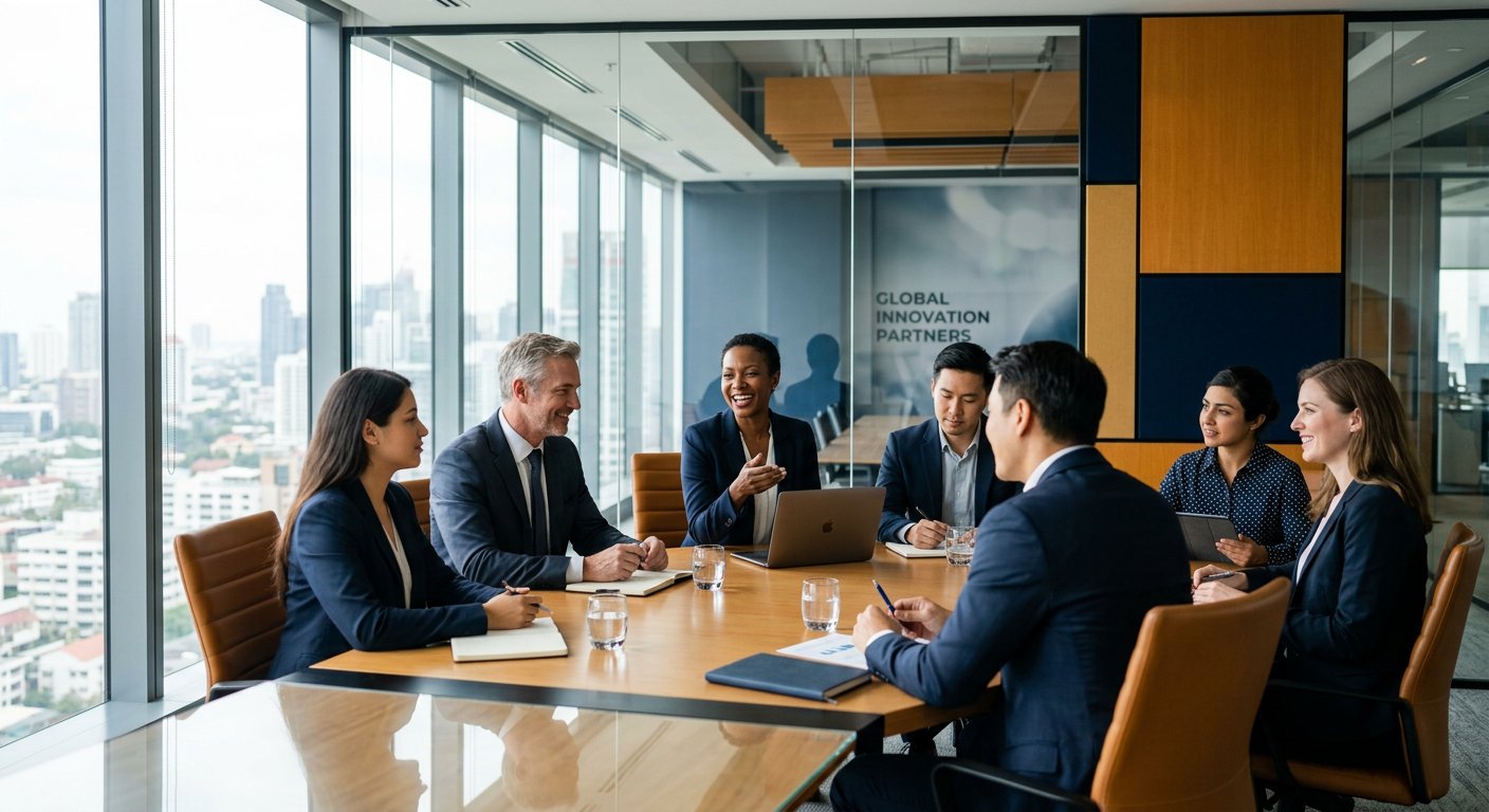 ANS Business Solutions team collaborating in a modern office